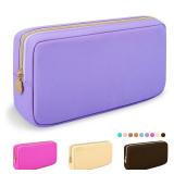 Nylon Small Makeup Bag Cosmetic Zipper Pouch for Purse, Preppy Makeup Bag Compact Make up Pouch Toiletry Bag, Waterproof Zipper Purse Travel Coin Pouch Storage Bag for Women Girls Teens(Purple)