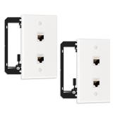 FGB 2 Pack Ethernet Wall Plate, 2 Port Keystone Wall Plate with Bracket and Cat7 Shielded RJ45 Keystone Coupler, Single Gang Ethernet Wall Plate with Mounting Bracket