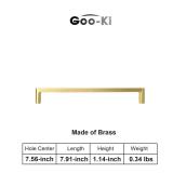 Goo-Ki 6 Pack Pure Brass Made Luxurious Cabinet Pulls,Matte,7-9/16 Inches Center to Center,Brushed Brass (only 2 in box)