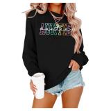 NANYUAYA Auntie Sweatshirt for Women Embroidered Cool Aunt Shirt Funny Letter Graphic Sweatshirts Long Sleeve Pullover Tops Black XL