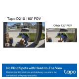 Tapo 2K Wireless Smart Video Doorbell with Chime - 160Â° Ultra-Wide View, Person Detection, Ring Call, 2-Way Audio, Subscription-Free Local Storage or Optional Cloud, Works with Alexa, D210