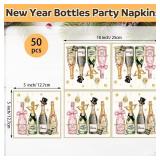 Tenceur 50 Pcs New Year Eve Cocktail Napkins 5 x 5 Wine Bottles Disposable Holiday Paper Guest Napkins for Happy New Year Holiday Party Supplies Kitchen Table Decorations