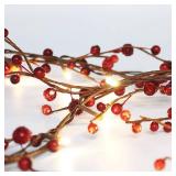 Rhytsing Red Berry Branch Pre-lit Garland with 30LED Lights, Battery Operated Fairy String Lights with Timer Function for Christmas Mantle Decoration Indoor Use - 5.9FT