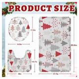ArtSocket Bathroom Rugs and Mats Set 3 Piece, Christmas Trees Red Doodle Holly Absorbent Microfiber Memory Foam Bath Mat Machine Washable Bathroom Floor Mats