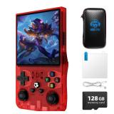 R36MAX Retro Game Console, 4.0 inch Retro Gaming Console with 128GB Memory, Video Game Consoles with 4000mAh Battery and 30+ Emulators, Red