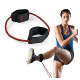 SPRI Xercuff Leg Resistance Band Exercise Cord with Non-Slip Padded Ankle Cuffs, Red, Medium