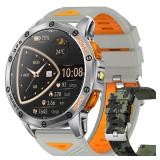Military Smart Watches Built-in GPS, 170+ Sport Modes for Men with Flashlight, Smartwatch for Android Phones and iPhone, 1.43\" AMOLED Screen Bluetooth Call Compass Altimeter (Sivler & Camo (2 Bands))