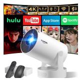 [Built-in Apps & 2026 Upgraded] Mini Projector with WiFi 6 and Bluetooth 5.4 Support 4K 1080P Auto Keystone 180Â° Rotatable Projector Portable Compatibile with HDMI/TV Stick/Memory Stick/Laptop, Whi