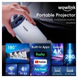 [Built-in Apps & 2026 Upgraded] Mini Projector with WiFi 6 and Bluetooth 5.4 Support 4K 1080P Auto Keystone 180Â° Rotatable Projector Portable Compatibile with HDMI/TV Stick/Memory Stick/Laptop, Whi
