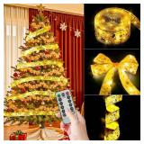 SHABEILI Christmas Decoration 2 inch x 33 Foot LED Christmas Tree Ribbon Light with Remote Control USB Power Supply 8 Lighting Modes Indoor Christmas Holiday Decorationï¼Goldenï¼