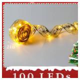 SHABEILI Christmas Decoration 2 inch x 33 Foot LED Christmas Tree Ribbon Light with Remote Control USB Power Supply 8 Lighting Modes Indoor Christmas Holiday Decorationï¼Goldenï¼
