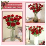 Cloudecor 12Pcs Red Roses Artificial Flowers Fake Roses Faux Velvet Silk Flower for Home Wedding Decoration (Pearl Rose, Red)