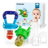 Baby Fruit Feeder/Food Feeder Pacifier for Babies (2 Pack) - HAOBAOBEI Mesh Teethers for Babies, Infant Teething Toy in Appetite Stimulating Colors, Bonus Includes 3 Sizes Silicone Pouches