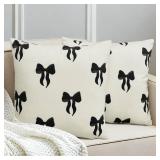 VigorSpring Black Bow Pillow Covers 18x18 Set of 2, Plush Bowknot Aesthetic Decor for Bed Sofa Couch, Fall Christmas Home Accents