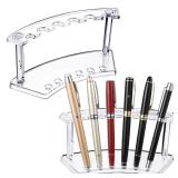 Tinlade 2 Pieces Plastic Pen Holder Stand Display Rack 6-Slot Pen Makeup Brush Rack Organizer Eyebrow Stand for School Office Home Store(Clear)