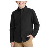 NUMYEAN Boys Long Sleeve Dress Shirts Button Down Uniform Shirts with Chest Pocket Size 11-12 Years Black