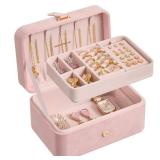 SONGMICS Jewelry Organizer Box, Travel Jewelry Case, 2-Layer Travel Case for Earrings, Necklaces, Bracelets - Portable Jewelry Storage with Large Capacity, Gift Idea, Jelly Pink UJBC166R02