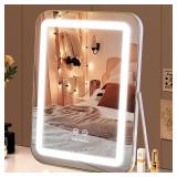 halumao Vanity Mirror with Lights, 14.5\" Light Up Makeup Mirror, LED Makeup Mirror with Lights for Bedroom Tabletop, Smart Touch Control 3 Colors Dimmable, 360Â° Rotation