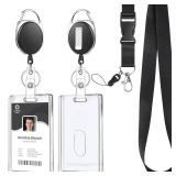 Lanyards for ID Badges Retractable ID Badge Holder with Breakaway Lanyard Heavy Duty Badge Reel with Acrylic ID Card Holders for Work Office Teacher