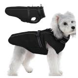 PUMYPOREITY Dog Coat with Harness Built in, Reflective Fleece Jacket, Thick and Warm Winter Coat, Medium Dog Jacket with Zip, Cold Weather Coats for Outdoor, Windproof Pet Snowsuit, Black, M