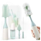 Momcozy Bottle Brush Kit, Innovative Push-Press Design for Better Cleaning - Baby Bottle Cleaner Brush for Baby Bottle, Breast Pumps, Nipples, and More - Can Generate Foam for Better Cleaning, Green