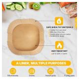 Large Air Fryer Liners Disposable 135 PCS, 9 Inch Unbleached Parchment Paper Sheets, Food Grade Non-Stick and Oil Resistant for Baking Griling, 6-10 QT Airfryer Basket Linker, Square