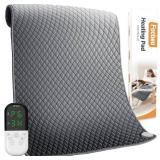 King Size Heating Pad for Back Pain 32\"x24\" Extra Large Electric Heating Pad for Period Cramps Relief & Body Neck Shoulder Auto Shut Off Heat Pad Temperature Settings Machine Washable Gray