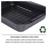 kitCom Bakeware Nonstick Roaster, Nonstick Roasting Pan with Rack, Great For Roast Chicken, Roasts And Turkeys - 15 Inch x 11 Inch (5.8 QT), Gray