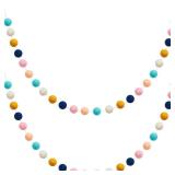 WILLBOND 2 Pieces Wool Felt Rainbow Ball Garland Colorful Pom Pom 6.5 ft Long 24 Ball Garland for Easter Mardi Gras Classroom Halloween Thanksgiving Xmas (Classic Colors)