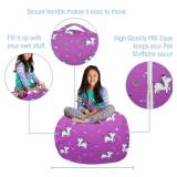 Posh Creations Kids Stuffed Animal Storage Bean Bag Chair Cover - Childrens Toy Organizer, Large-38in, Canvas Unicorn and Rainbows on Purple
