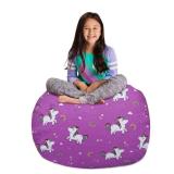 Posh Creations Kids Stuffed Animal Storage Bean Bag Chair Cover - Childrens Toy Organizer, Large-38in, Canvas Unicorn and Rainbows on Purple