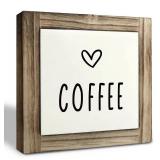 Wood Plaque Sign Desk & Wall Decor, Rustic Coffee Buffet & Kitchen Display, 5.9 x 5.9in