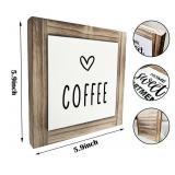 Wood Plaque Sign Desk & Wall Decor, Rustic Coffee Buffet & Kitchen Display, 5.9 x 5.9in