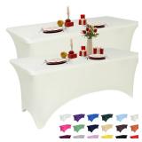 2 Pack 6 Feet Ivory Spandex Tablecloth for Rectangular Tables, Fitted & Stretch, Washable, Wrinkle Resistant, Perfect for Event, Wedding, Party, Banquet, Cocktail, Festival, and Table Protector