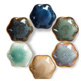 NUTRIUPS 6 Pack Soy Sauce Dish 1.6oz Ceramic Dipping Bowls 3.9inch Dipping Sauce Bowl Small Bowls for Side Dishes (Flower-Set of 6)