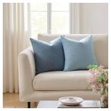 Meekio Set of 2 Slate Blue Pillow Covers 22x22, Farmhouse Linen Decorative Throw Cushion Covers for Sofa Couch