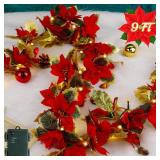 Glintoper Christmas Poinsettia Garland, 9 FT Lighted Artificial Garlands with Red Flowers, Battery Operated with Timer Poinsettia String Lights, Light up for Xmas New Year Holiday Home Decor
