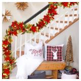 Glintoper Christmas Poinsettia Garland, 9 FT Lighted Artificial Garlands with Red Flowers, Battery Operated with Timer Poinsettia String Lights, Light up for Xmas New Year Holiday Home Decor