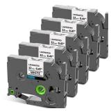 COLORWING TZe-231 Replace for Brother P-Touch Label Tape TZ Tape 12mm 0.47 Laminated White 1/2 inch TZe231 Label Maker Tape for Brother Ptouch PT-D210 D220 H110 D410 D610 1280 Cube Refills, 5-Pack