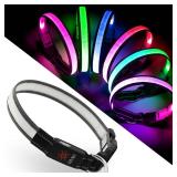 Light Up Dog Collar, Multicolor LED Dog Collar with 7 Lighting Modes - USB-C Rechargeable, Real-Time Battery Indicator, Waterproof & Adjustable Glow Collar for Safe Night Walks (S)