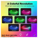 Light Up Dog Collar, Multicolor LED Dog Collar with 7 Lighting Modes - USB-C Rechargeable, Real-Time Battery Indicator, Waterproof & Adjustable Glow Collar for Safe Night Walks (S)