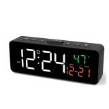Netzu 3-in-1 Digital Clocks for Living Room with Temperature, Date & Time Display - 4 Levels Birghtness, 3 Volumes, Small & Compact Plug-in Alarm Clock for Bedroom, Office (Black)
