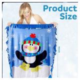 Peryiter Penguin Fleece Blanket Tie Kit Soft Plush Throw Tie Blanket Craft DIY Felt Fleece Gift for Winter Holiday Craft Fun Home Activities, 54 Inch x 54 Inch