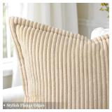 decorUhome Spring Corduroy Beige Euro Sham Throw Pillow Covers 26x26 Set of 2 Decorative Soft Boho Farmhouse Couch Pillow Covers for Living Room Bed Sofa Broadside Striped Pillow Cases