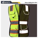JKSafety 9 Pockets Women Hi-Vis Reflective Safety Vest | Mesh Neon Yellow | Reflective Strips with Orange Extended Trims | ANSI Compliant (168-Yellow, M)