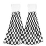 Dussdil Black White Checkered Kitchen Hanging Towel 14 x 18.2 Inch Plaid Lattice Hand Tie Towels Set 2 Pcs Tea Bar Dish Cloths Dry Towel Soft Absorbent Thin Durable for Bathroom Laundry Room Decor
