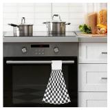 Dussdil Black White Checkered Kitchen Hanging Towel 14 x 18.2 Inch Plaid Lattice Hand Tie Towels Set 2 Pcs Tea Bar Dish Cloths Dry Towel Soft Absorbent Thin Durable for Bathroom Laundry Room Decor