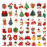 DTOFOOT 48PCS Mini Resin Christmas Ornaments Tiny Christmas Hanging Ornaments for Tree Xmas Miniatures Figurines Charms with String Resin Hanging Pendants for Holiday Party Decorations