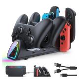 FASTSNAIL [Switch 2/1 Compatible] Charging Dock for Nintendo Switch 2/1/OLED for Joycon 2, 10 in 1 Fast Charger Station Stand for Pro Controller 2/1 with 11 RGB Modes, LED Indicator, Charger Cable