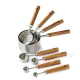 8PCS Measuring Cups, DAJLFA Stainless Steel Measuring Cups and Spoons Set with Ergonomic Wooden Handle for Cooking & Baking